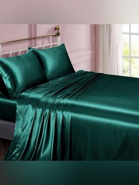 Teal Green Satin Bed Sheet Set - Luxury Soft Bedding